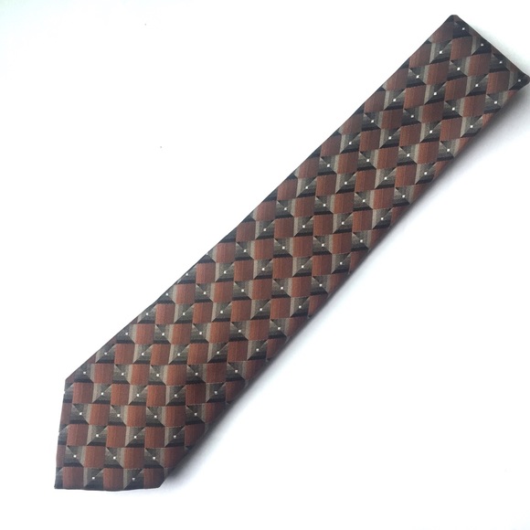 STAFFORD Silk Tie Brown and Rust Diamonds - Picture 2 of 7